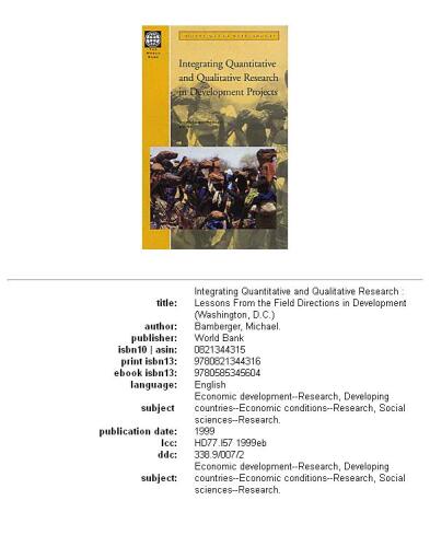 Integrating Quantitative and Qualitative Research in Development Projects (Directions in Development (Washington, D.C.).)