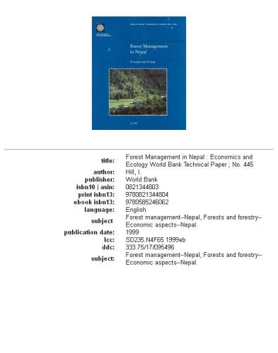 Forest management in Nepal: economics and ecology, Volumes 23-445