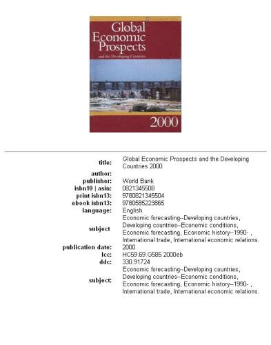 Global Economic Prospects and the Developing Countries 2000 (Global Economic Prospects)
