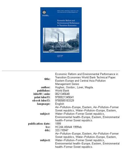 Economic reform and environmental performance in transition economies, Volumes 23-446