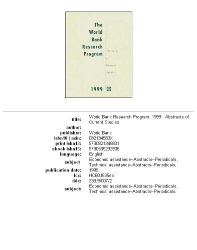 The World Bank Research Program 1999: Abstracts of Current Studies