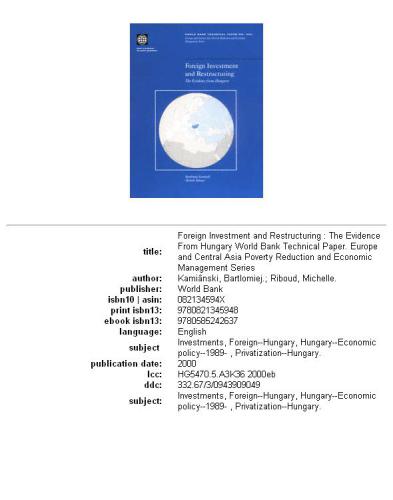 Foreign investment and restructuring: the evidence from Hungary, Volumes 23-453
