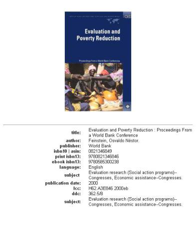 Evaluation and poverty reduction: proceedings from a World Bank conference
