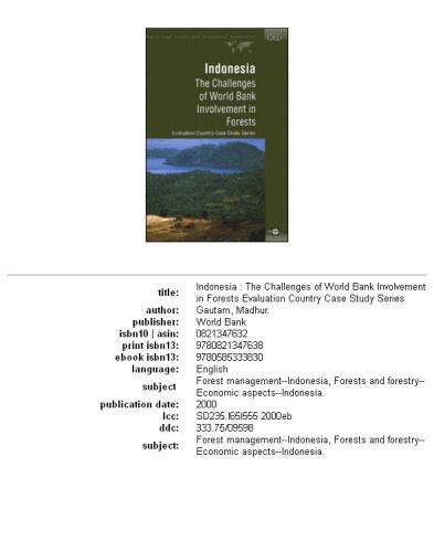 Indonesia: the challenges of World Bank involvement in forests