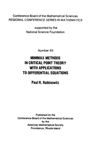 Minimax Methods in Critical Point Theory with Applications to Differential Equations (Cbms Regional Conference Series in Mathematics)