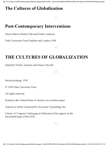 The Cultures of Globalization (Post-Contemporary Interventions)