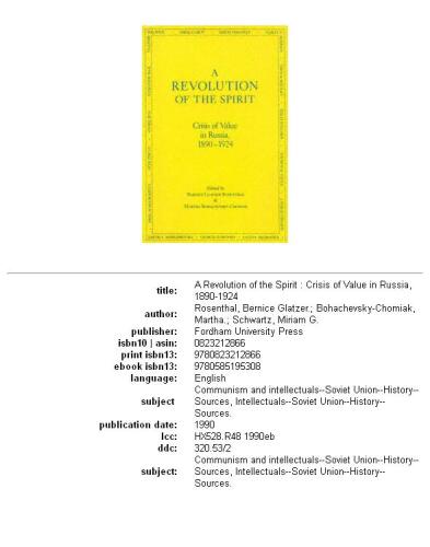 A Revolution of the Spirit: Crisis of Value in Russia, 1890-1924