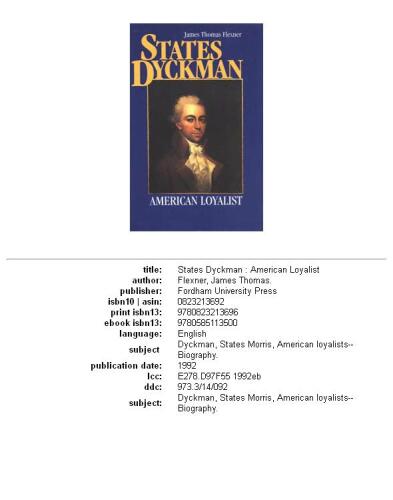 States Dyckman: American Loyalist