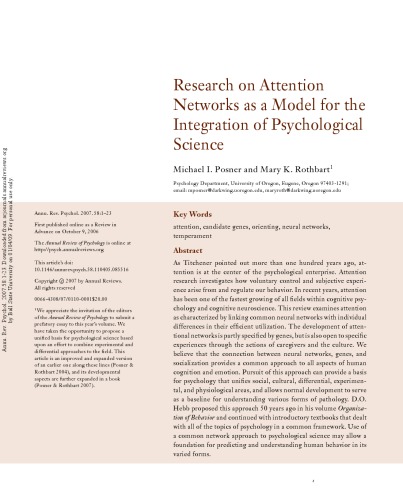 Annual Review of Psychology Vol 58 2007