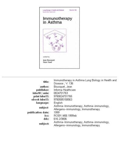 Immunotherapy in asthma