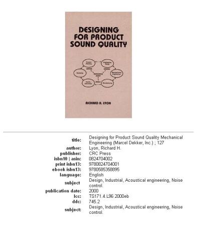 Designing for Product Sound Quality (Mechanical Engineering (Marcell Dekker))