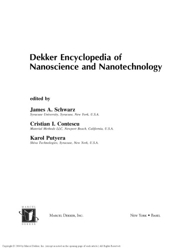 Dekker Encyclopedia of Nanoscience and Nanotechnology - Six Volume Set