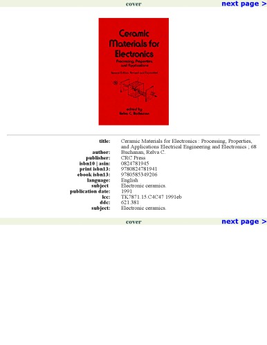 Ceramic Materials for Electronics: Processing, Properties, and Applications