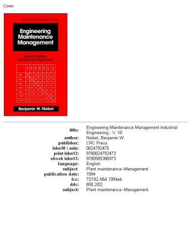 Engineering Maintenance Management (Industrial Engineering)