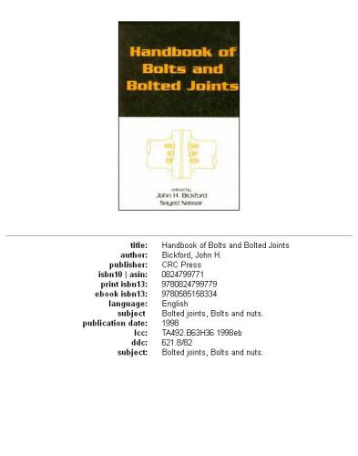 Handbook of bolts and bolted joints