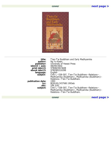 T'ien-t'ai Buddhism and Early Madhyamika