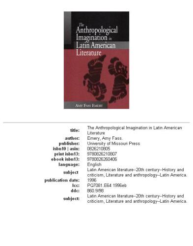 The Anthropological Imagination in Latin American Literature