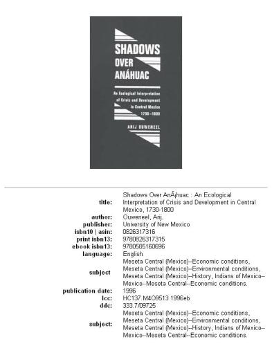 Shadows over Anáhuac: an ecological interpretation of crisis and development in Central Mexico, 1730-1800