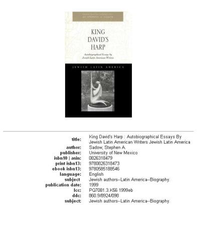 King David's Harp: Autobiographical Essays by Jewish Latin American Writers (Jewish Latin America series)