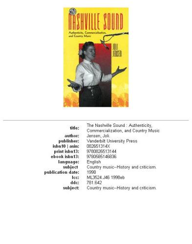 The Nashville sound: authenticity, commercialization, and country music