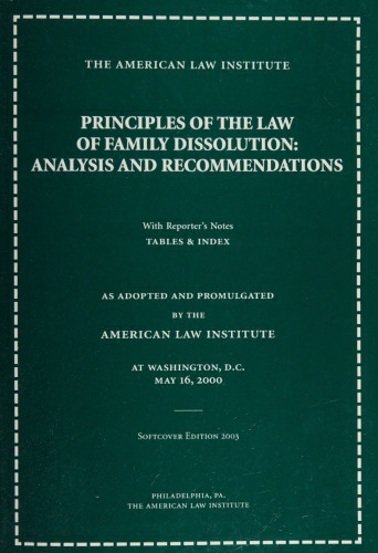 Principles of the Law of Family Dissolution: Analysis and Recommendations