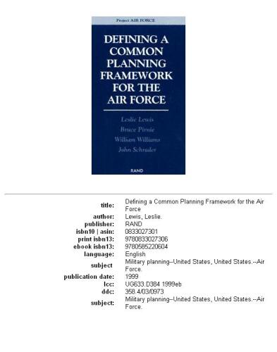 Defining a Common Planning Framework for the Air Force