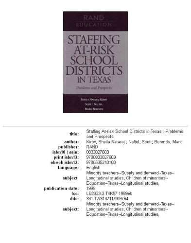Staffing at-risk school districts in Texas: problems and prospects