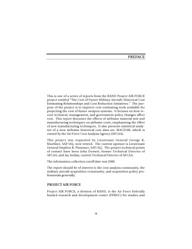 Military Airframe Costs: The Effects of Advances Materials and Manufacturing Processes