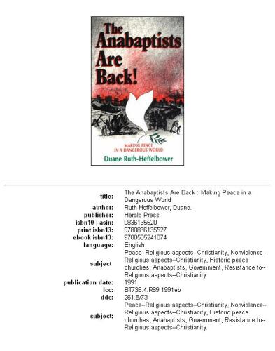The Anabaptists Are Back : Making Peace in a Dangerous World