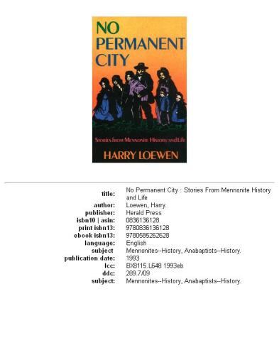 No Permanent City: Stories from Mennonite History and Life