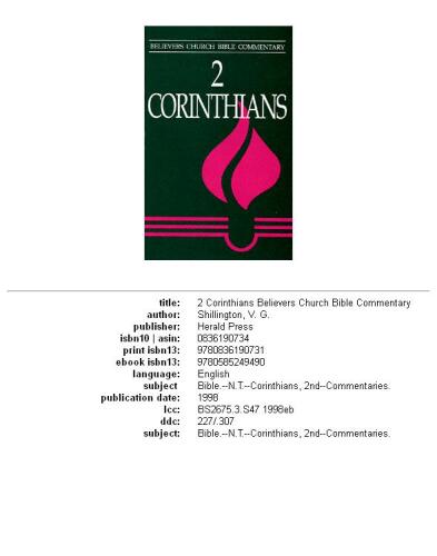 2 Corinthians (Believers Church Bible Commentary)