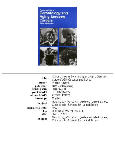 Opportunities in gerontology and aging services careers