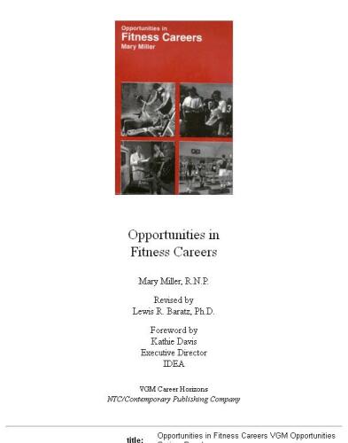 Opportunities in Fitness Careers (Opportunities Inseries)