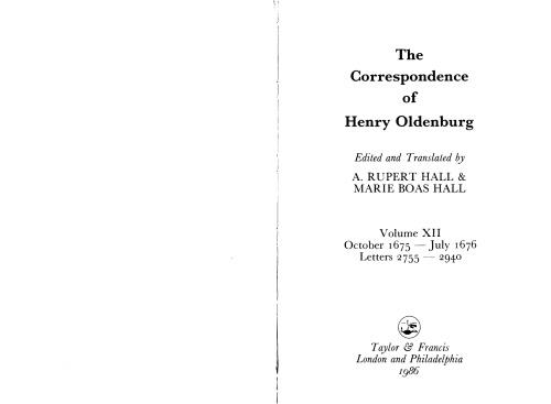 Correspondence of Henry Oldenburg. Vol. 12