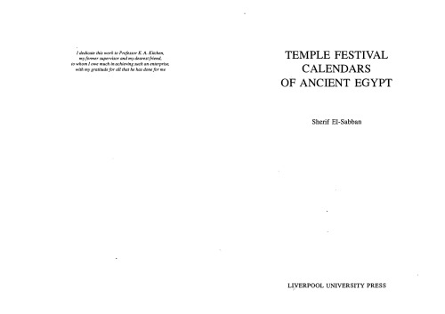 Temple Festival Calendars of Ancient Egypt