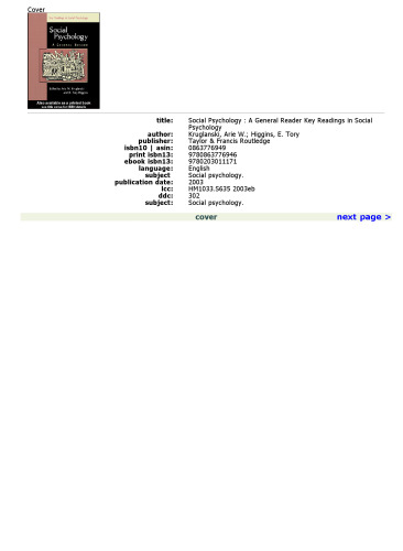 Social Psychology: A General Reader