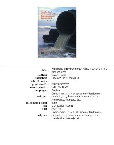 Handbook of Environmental Risk Assessment and Management