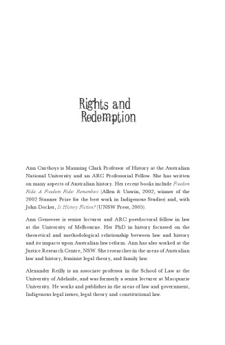 Rights and Redemption: History, Law and Indigenous People