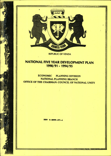 Republic of Venda. National five year development plan 1990/91 - 1994/95