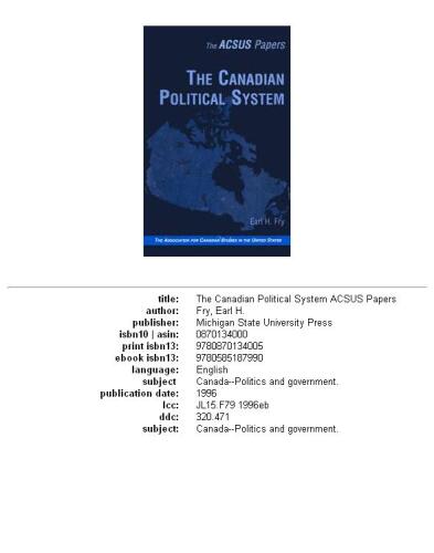 The Canadian Political System (Acsus Papers)