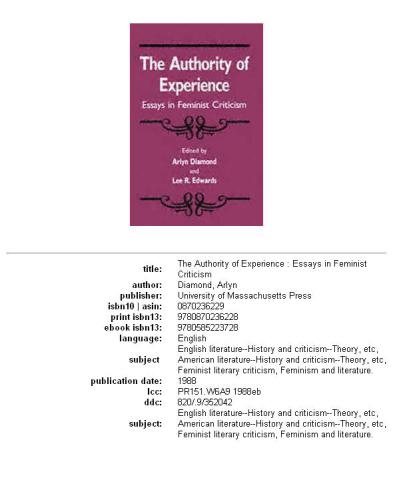 The Authority of experience: essays in feminist criticism