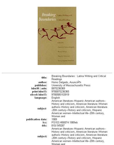 Breaking boundaries: Latina writing and critical readings
