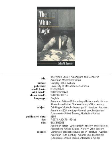The White Logic: Alcoholism and Gender in American Modernist Fiction
