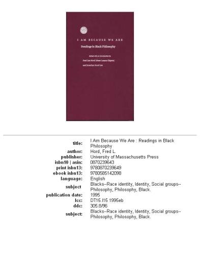 I am because we are: readings in Black philosophy