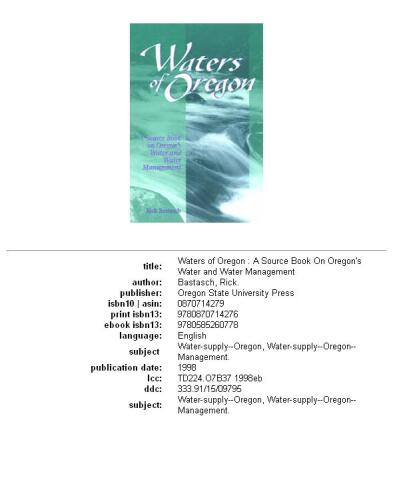 Waters of Oregon: a source book on Oregon's water and water management