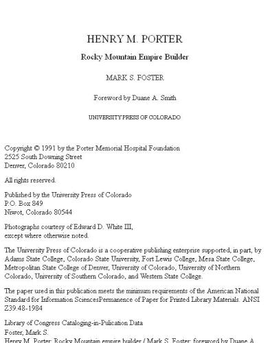 Henry M. Porter: Rocky Mountain empire builder