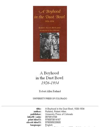 A boyhood in the dust bowl, 1926-1934