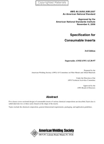 Specification for consumable inserts