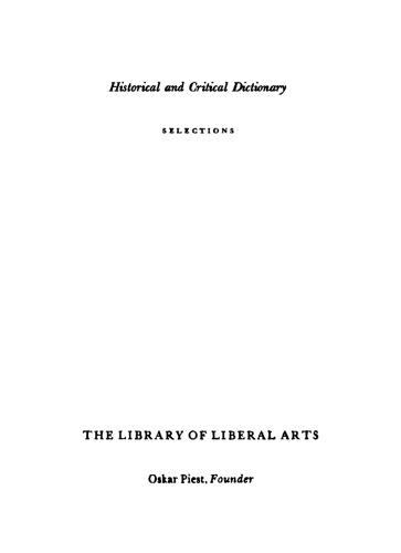 Historical and Critical Dictionary: Selections