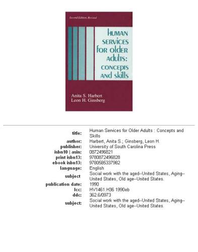 Human services for older adults: concepts and skills